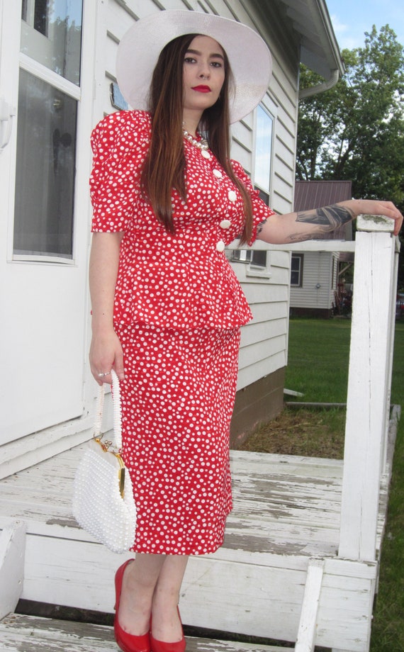 Polka Dot Dress,1980's Does The 40's/ Leslie Faye… - image 3