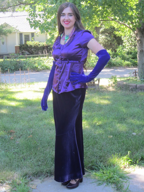 Purple Velvet Outfit, 1990's Velvet Floor Length … - image 6
