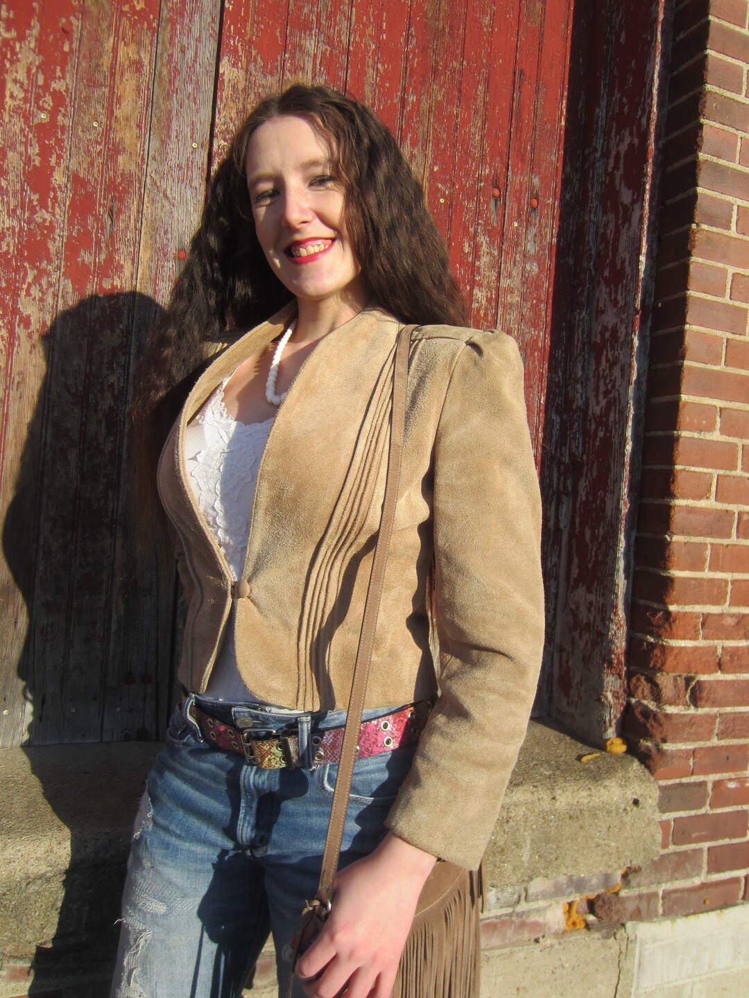 Rare 1970s turquoise studded suede pant - M
