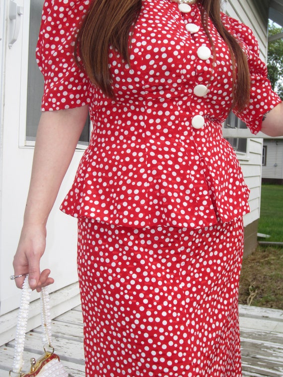 Polka Dot Dress,1980's Does The 40's/ Leslie Faye… - image 8