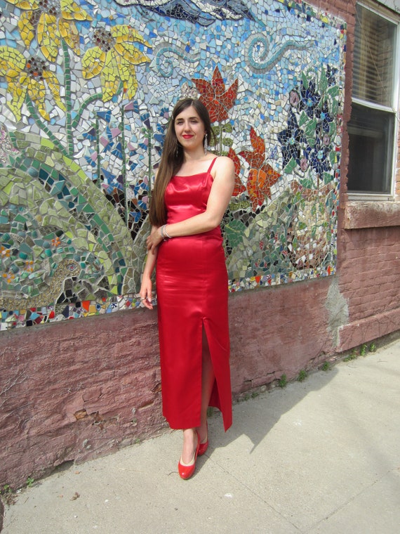 Red Satin Gown,Sleeveless Floor Length, High Leg … - image 8