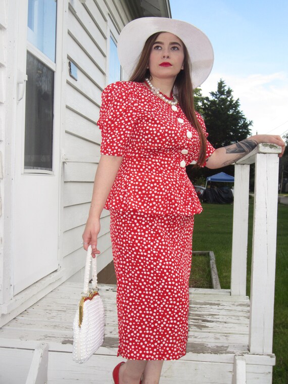 Polka Dot Dress,1980's Does The 40's/ Leslie Faye… - image 4