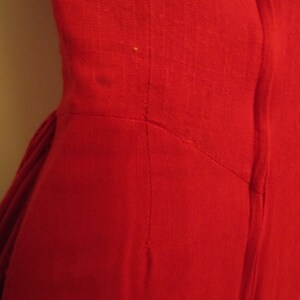 1980's Summer Dress, Sexy Red Hourglass, 80's Does the 50's,Shoulder Pads, Cap Sleeve, Asymmetrical Waistband,Side Ruffle, Kick Pleat XS image 10