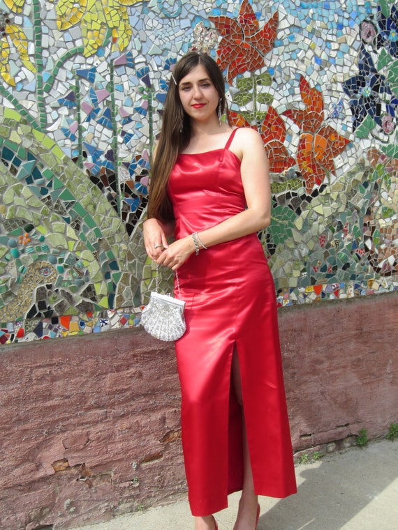 Red Satin Gown,Sleeveless Floor Length, High Leg … - image 6
