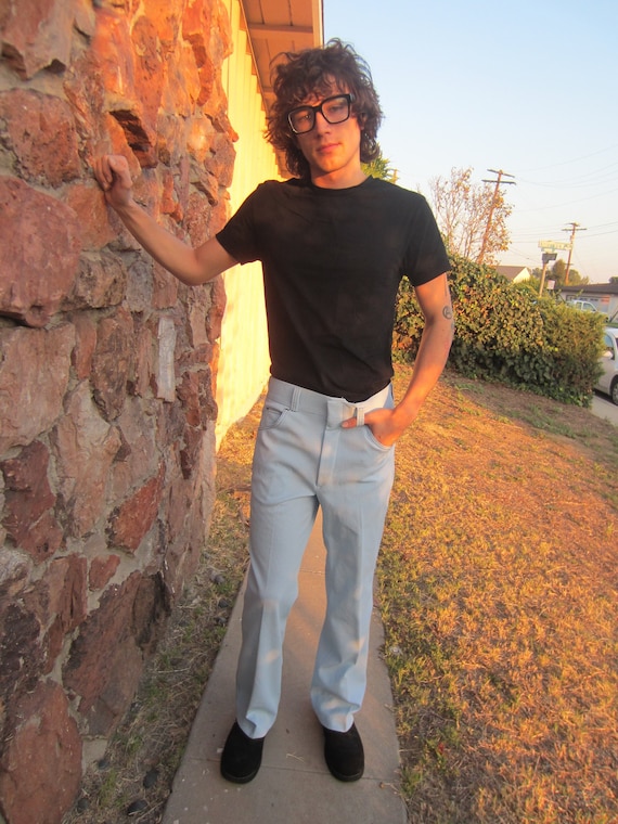 Pantaloni a zampa d'elefante anni '70, da uomo, in maglia doppia