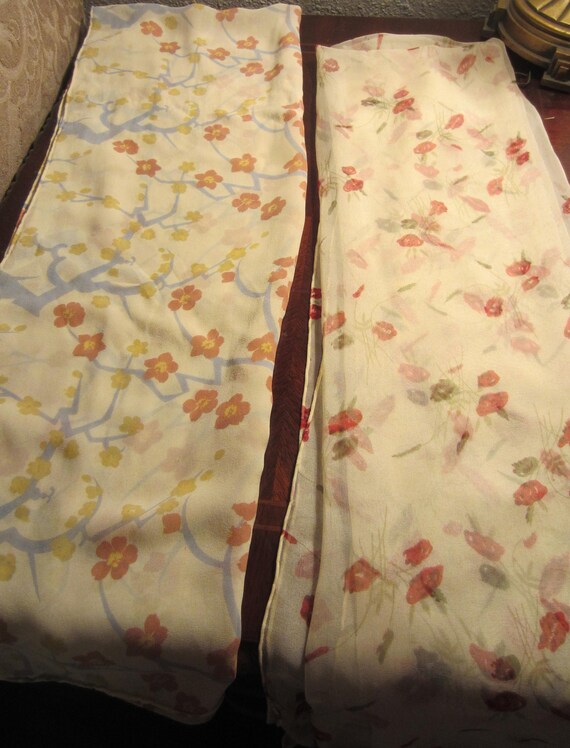 Silk Chiffon Scarves , Lot of Two, Floral On Ivor… - image 9