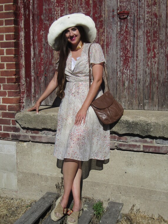1970's Chiffon Dress Sheer Poly Georgette Flutter Sleeve With Slip Included  & FREE Leather 70's Purse ! - Etsy
