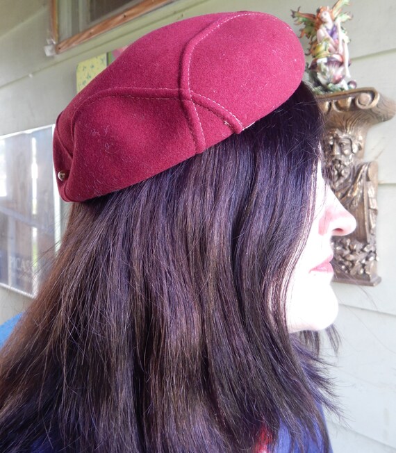 1950's Felt Beret, Mid Century Structured Red Ber… - image 4