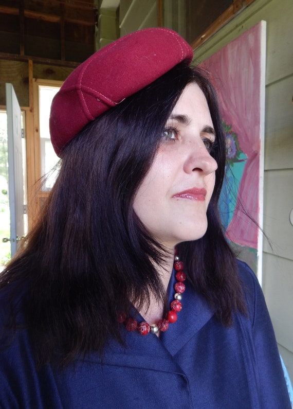 1950's Felt Beret, Mid Century Structured Red Bere