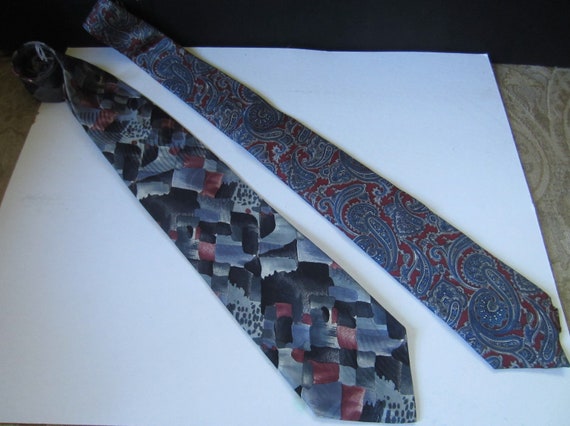 Vintage Silk Ties, 80's, 90's /Hand Silk Screened… - image 1