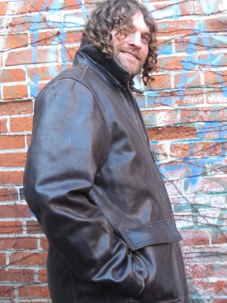 Men's Leather Jacket 1990's 'Indiana Jones' Style Brown Leather Excellent Vintage Condition With Warm Thinsulate Lining, Pockets Size Medium image 6
