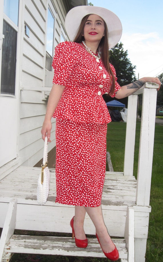 Polka Dot Dress,1980's Does The 40's/ Leslie Faye… - image 2