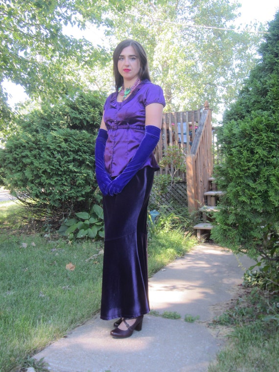 Purple Velvet Outfit, 1990's Velvet Floor Length … - image 1