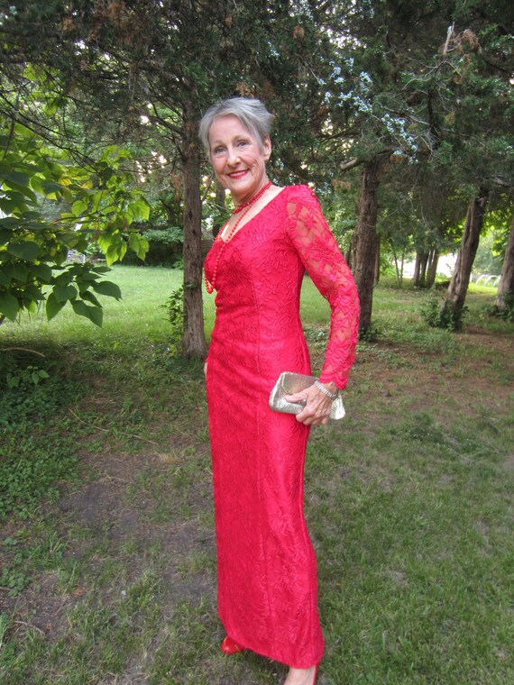 Red Lace Gown, Floor Length, Fully Lined, Open Lac