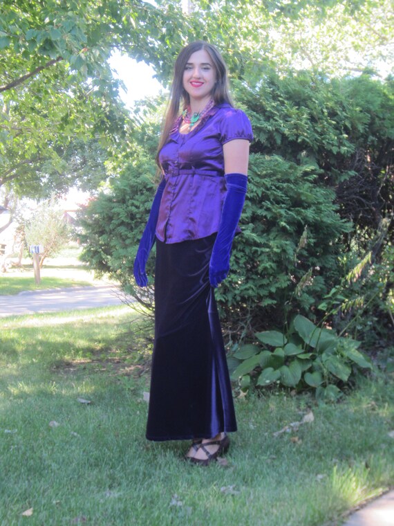 Purple Velvet Outfit, 1990's Velvet Floor Length … - image 7