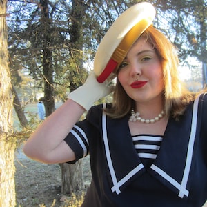 1980&#39;s Sailor Dress, Plus size 16, The 80&#39;s Does the 20&#39;s, Side Covered Buttons, Shoulder Pads, Sold With FREE 1950&#39;s Sailor Hat !