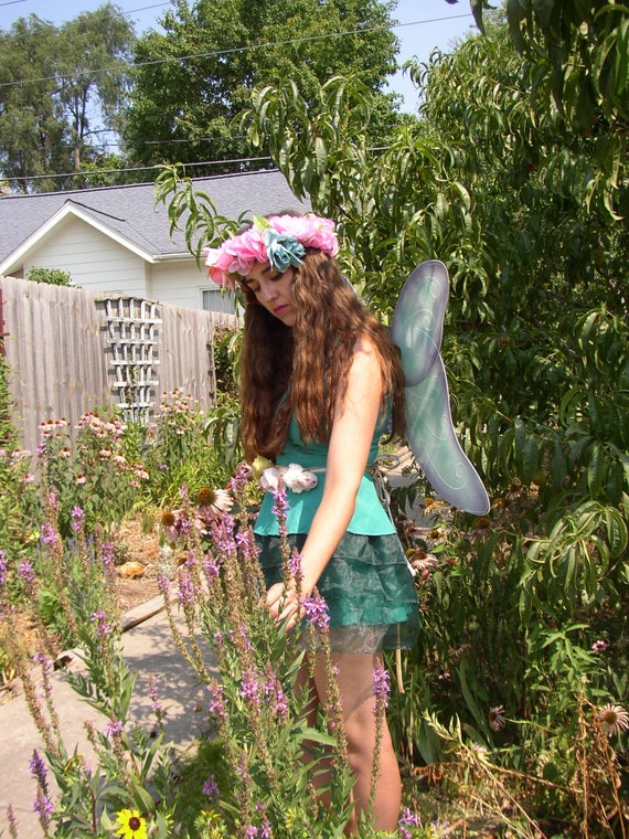 Adult Fairy Costume With Wings, Flower Headband, F