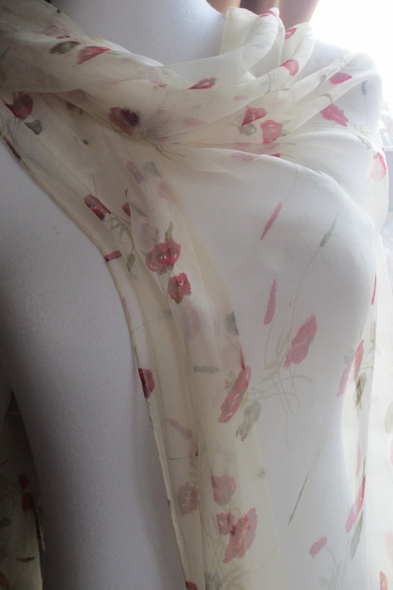 Silk Chiffon Scarves , Lot of Two, Floral On Ivor… - image 6