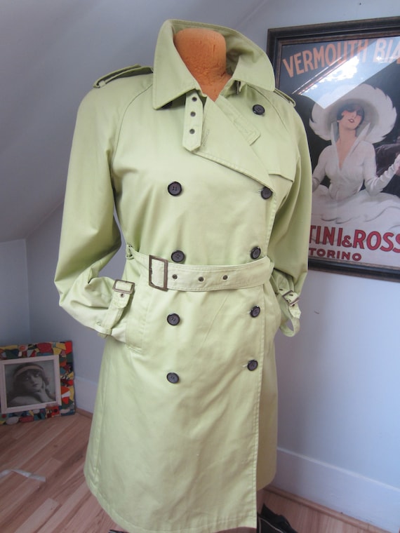 Vintage Trench Coat, Chartreuse Green,80's 90's ,… - image 1