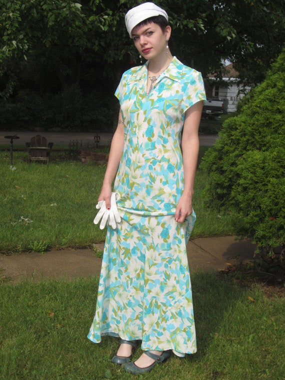 Floral Maxi Dress, Classic 1990's Dress/ Natural … - image 2