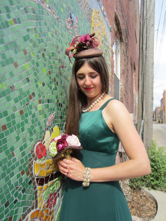green emerald velvet dress Foil Leaf Short Sleeve Gown with Draped Details in Green Pine Gold main image 0