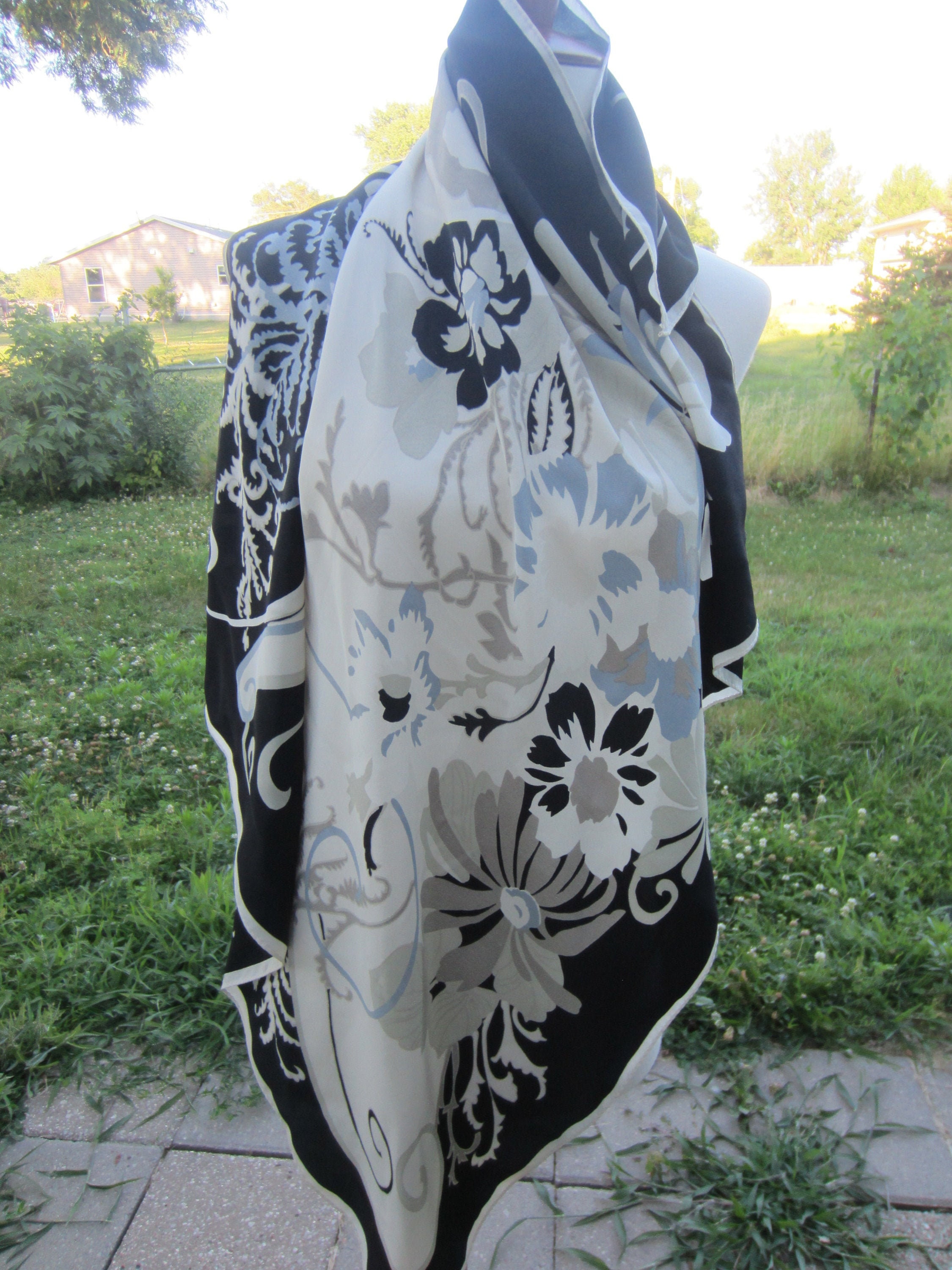 Ivory Floral 100% Silk Scarf - Etsy