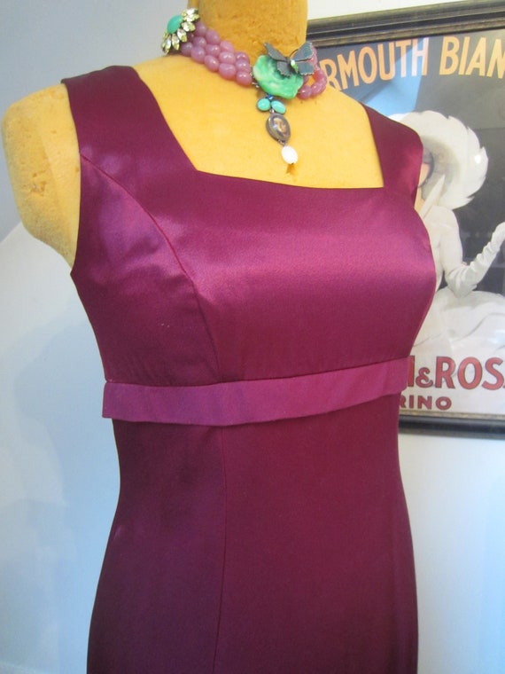 Square Neck 1980's Sleeveless Burgundy Gown, Floo… - image 7