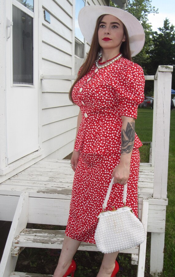 Polka Dot Dress,1980's Does The 40's/ Leslie Faye… - image 6