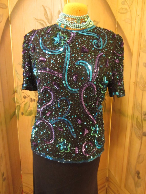 Three Sequined Blouses, Silk From India, Lot of T… - image 2