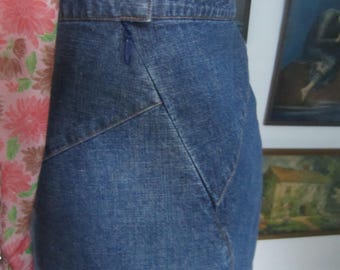 Vintage Jeans Rock, Späte 70er Frühe 80er Jahre Patchwork Denim Stil, Wadenlang, Unterhalb des Knies, Perfekt mit kniehohen Stiefeln, A- Linie Größe S / M