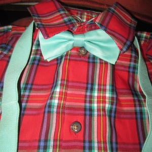 Red Plaid Shirt:  Boys Size 7, Vintage 1980&#39;s with Bow Ties & Suspenders