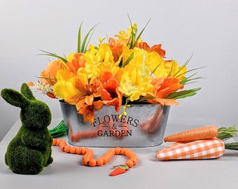 Large Spring Table Centerpiece with Orange and Yellow Tulips | Easter Centerpiece | Farmhouse Easter | Spring Floral Arrangement | Decor