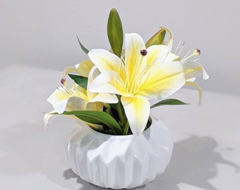 Modern Real Touch Lily Arrangement | Spring Lilies | Floral Decor | Spring Decor | Floral Gift | Yellow Lilies | Home Decor | Easter Decor