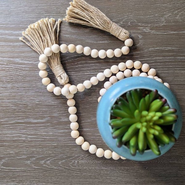 Natural Wood Bead Garland 58 inches | Table Top Decor | Tiered Tray | Natural Accents