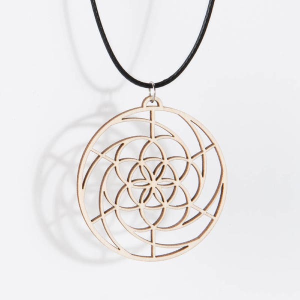 Golden Spiral Necklace Birch wood – Handmade - Wood - Sacred geometry - Hindoeïstic symbol – Yoga