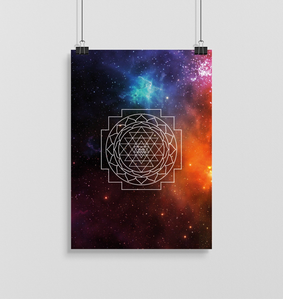 Sri Yantra Poster Sacred Geometry Dark Watercolor Galaxy - Etsy