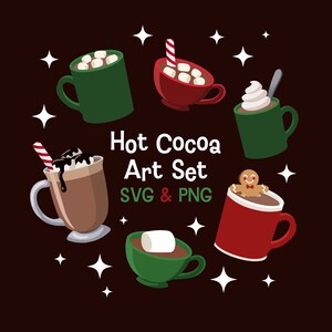 Hot Cocoa Hot Chocolate 12 zestaw obrazów artystycznych - natychmiastowe pobieranie klipów - urocze świąteczne zimowe grafiki kreskówkowe do użytku osobistego i komercyjnego