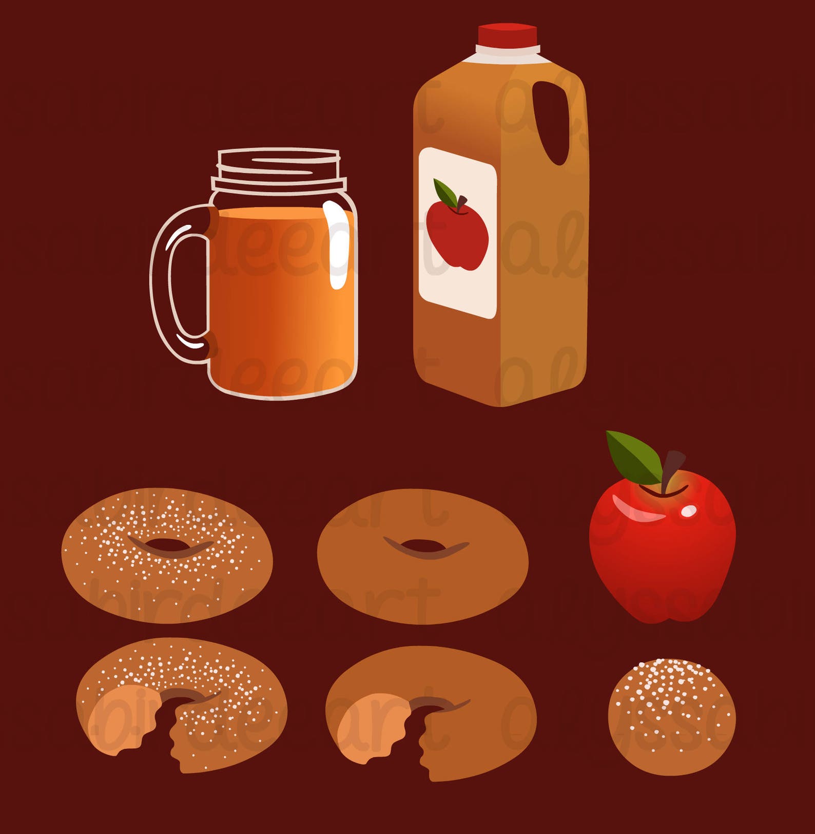 Apple Cider and Donuts Art Set Clip Art Instant Download Cute Autumn
