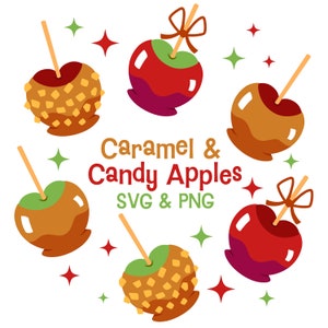 Caramel Apples and Candy Apples Art Set - Clip Art Instant Download - Cute Autumn Cartoon Graphics for Personal and Commercial Use
