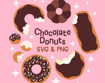 Chocolate Donuts clipart - doughnut illustrations for personal and commercial use - kawaii dessert clip art high resolution PNG, SVG