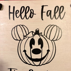 Hello Fall Sign, Mouse Pumpkin Sign, Personalized Fall Sign, Disney Fan Gift, Mouse Ears, Mouse Pumpkin, Fall Decor, Custom Wood Name Sign