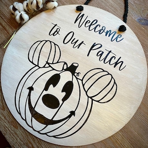 Pumpkin Sign, Welcome To Our Patch Sign, Disney Fan Gift, Halloween, Mouse Inspired Sign, Wood Sign, Pumpkin Mouse Ears, Fall Decor, Mouse