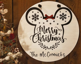 Merry Christmas Sign, Personalized Family Christmas, Disney Inspired Sign, Disney Fan Gift, Christmas Gift, Mouse Inspired Sign, Wood Sign