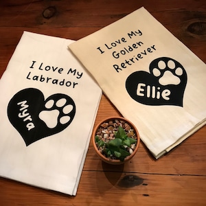 Personalisiertes Hundehandtuch, Personalisiertes Geschirrtuch, Bauernhaus Mehlsack Geschirrtuch, I Love My Labrador, I Love My Golden, Weihnachtsgeschenk