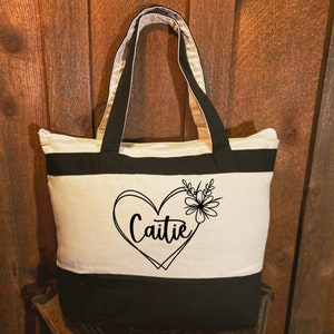 Personalisierte Namenstasche, Canvas Tasche, Canvas Tasche mit Henkeln, Schultertasche, Schwarze Tasche, Name Schultertasche