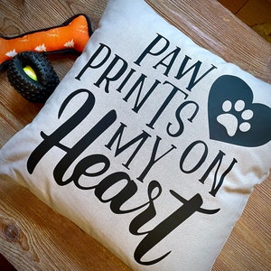 Dog Pillow, Paw Prints On My Heart, Pet Lover Gift, Christmas Gift, Rescue Dog Gift, Dog Lover, Dog Owner Gift, Paw Print Pillow, Dog Gift