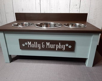three bowl dog food stand