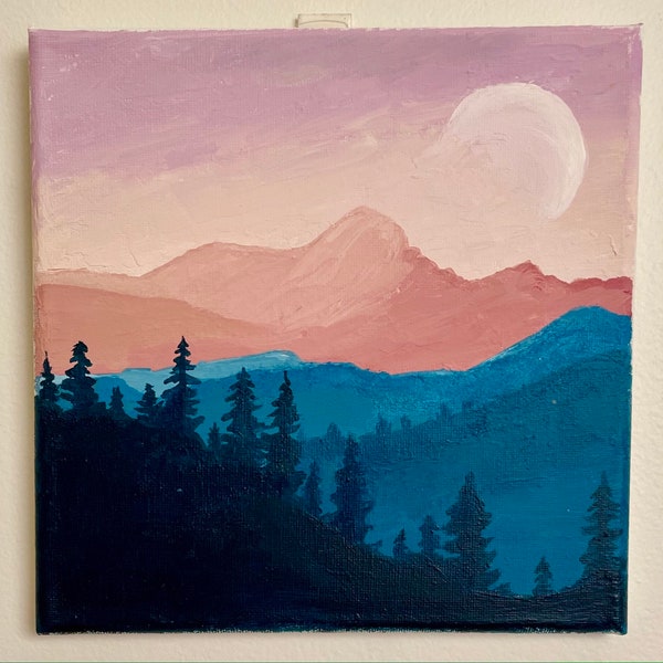 Sunset No. 001 | Acrylic Paint 8x8 in. Canvas | Landscape Silhouette Inspired Home Decor