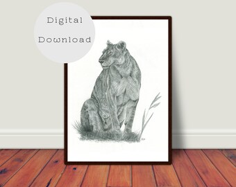 Lioness art printable, DIY, art print, animal nursery decor, animal art print, nature, animal poster, motivational poster printable, animals