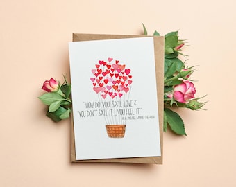 Liebe - Winnie Puuh Zitat - Grußkarte, Valentinstag, Jahrestag, Hochzeit, Hochzeitstag, Postkarte, Lettering, Geschenk